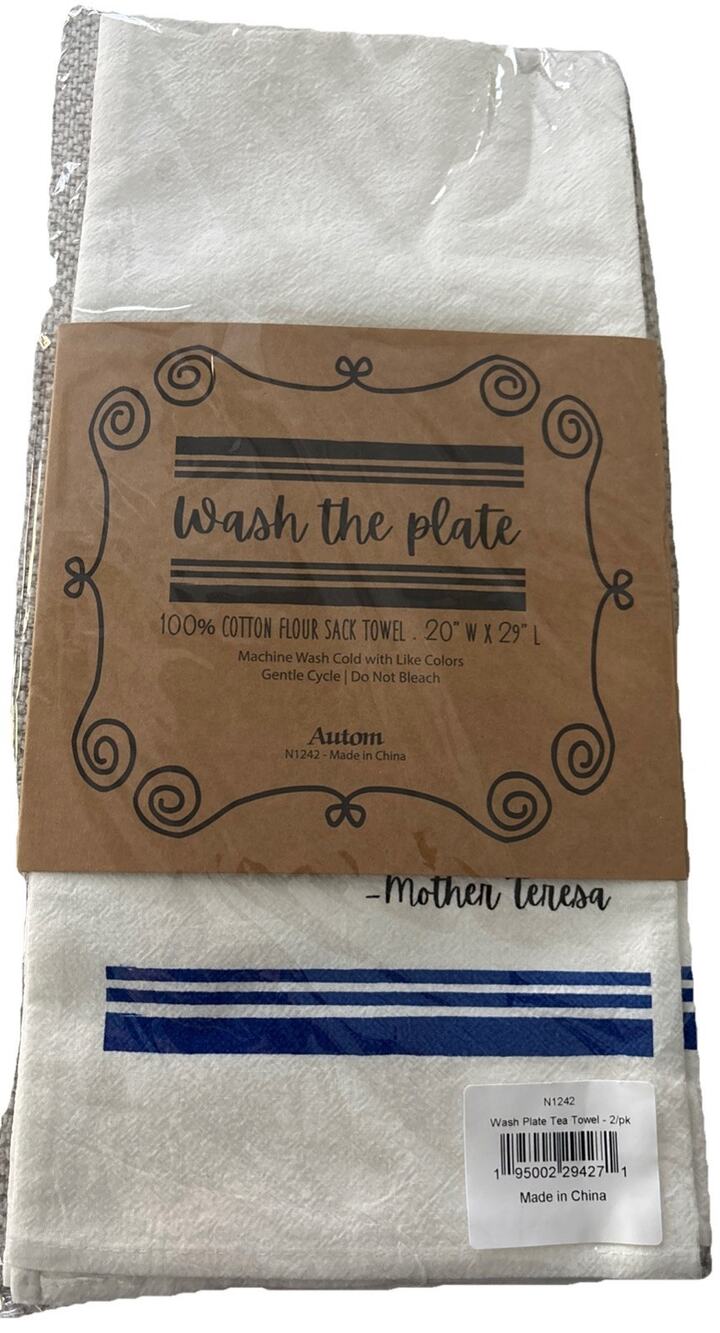 Wash the Plate Tea Towel 20x29” Mother Teresa Set of 2 Brand New 100% Cotton